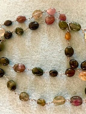 VSB India .925 sterling silver Watermelon multi -Color Tourmaline Beaded Necklac